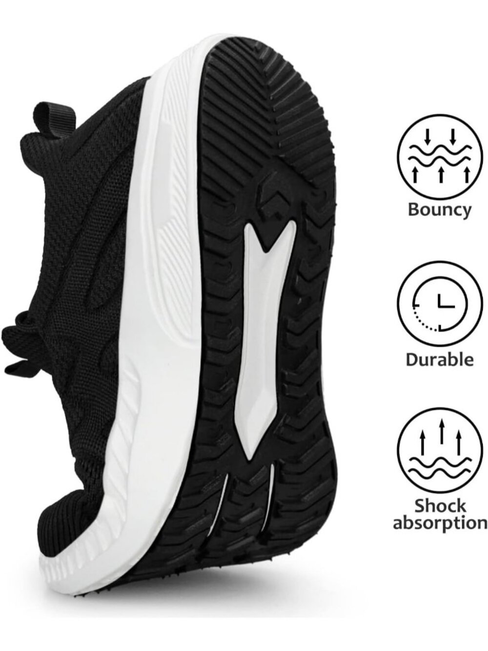 Women's Black White Mesh Lightweight Workout Athletic Running Slip on Sneaker - Picture 4 of 6